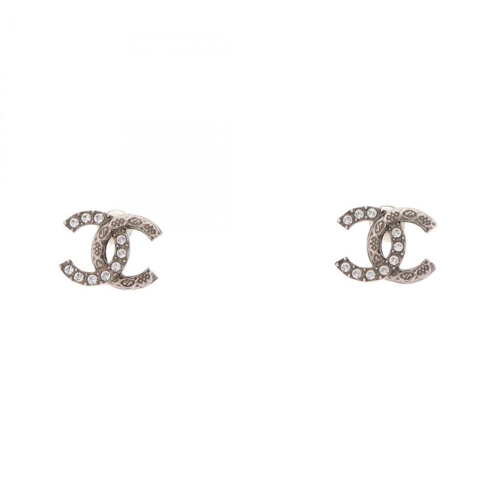 Chanel Coco Mark I24A Earrings, Jewelry, Metal, Rhinestone, Women's, Silver/C...